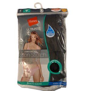 NWT Hanes 4 Pair Black Ultimate Microfiber Comfort Bikini Panties Size 7